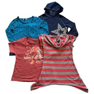Bundle of 4 Girls Clothings Hoodie & Blouses Top Size 10 & Large 10-12